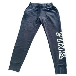 Pre-Owned Black Sweatpants with White "PINK" Logo | Comfortable & Stylish Size M